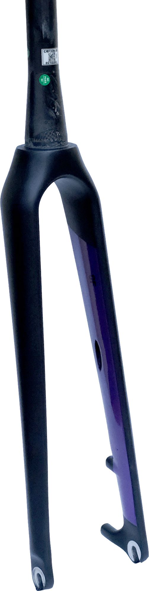 Жесткая карбоновая вилка Format 5343 1-1/8-1.5 28" (черный матовый / фиолетовый 205 мм эксцентрик 9 мм шток 1 1/8"-1.5" (28.6 мм - 38.1 мм), карбон для дисковых тормозов)