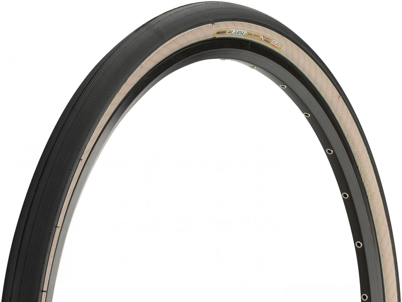 

Велопокрышка Maxxis Re-Fuse Tubeless 28" (черный / бежевый 700x40c (42-622) кевларовый)