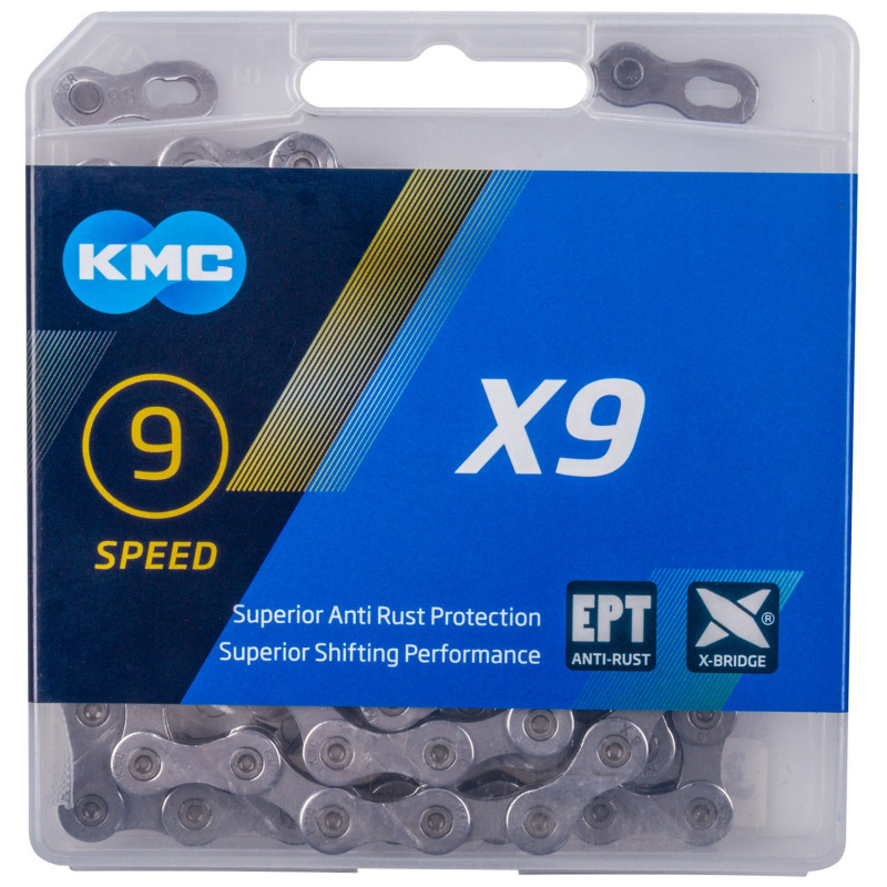 Цепь с антикоррозийным покрытием KMC X9 9 скоростей, замок