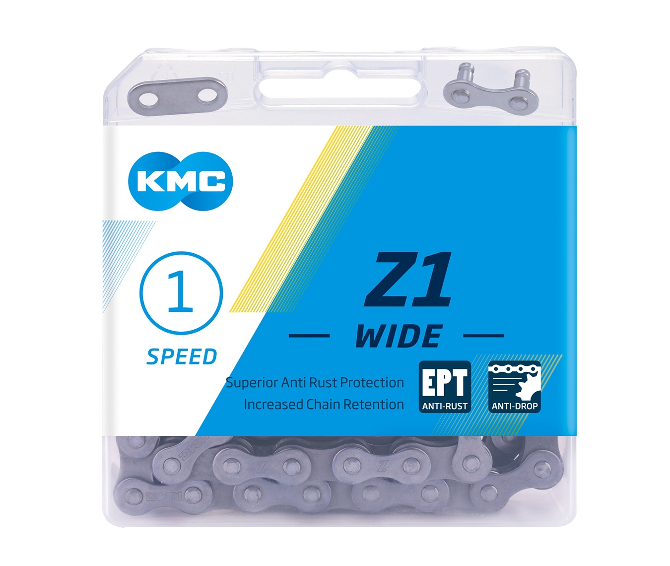 Цепь с антикоррозийным покрытием KMC Z1-W, 1 скорость, для односкоростных и планетарных приводов
