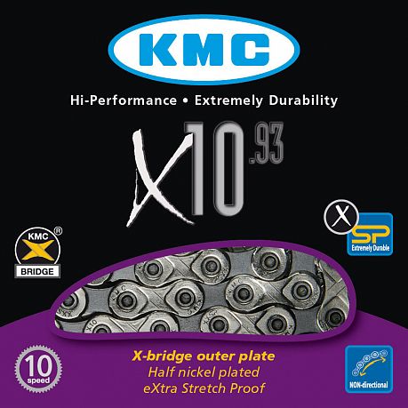 Фото Цепь KMC X10.93 10 скоростей, замок. Купить Цепь KMC X10.93 10 скоростей, замок  в Санкт-Петербурге, доставка по России